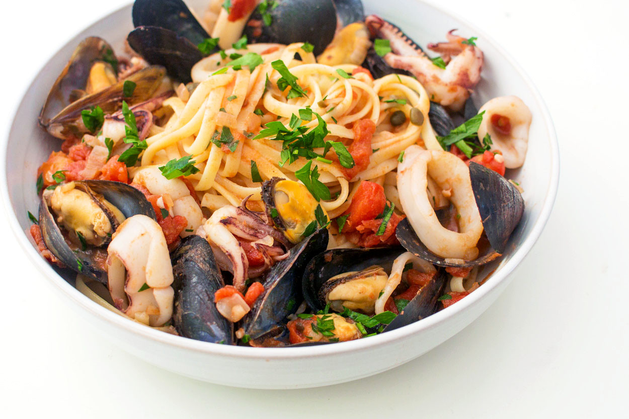 Italian Shrimp Recipes
 Italian Seafood Pasta with Mussels and Calamari [recipe