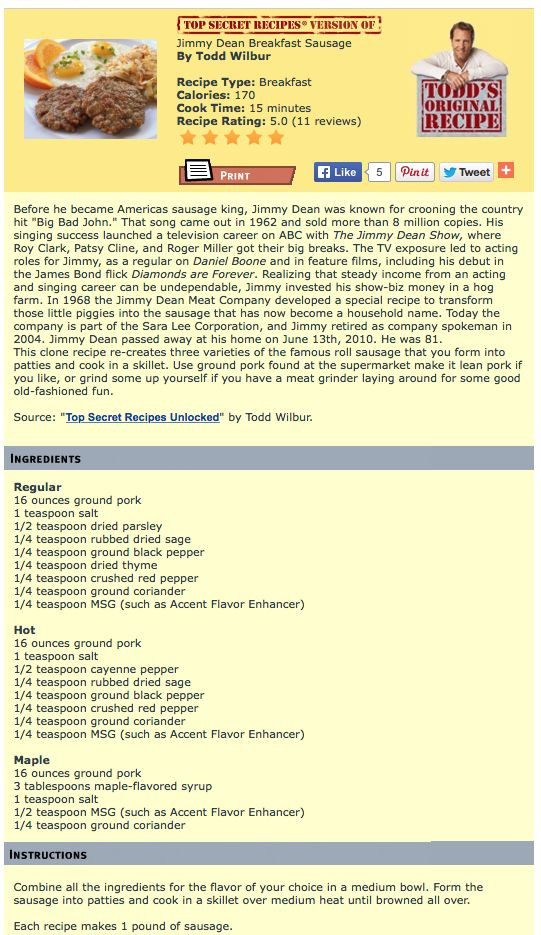 Jimmy Dean Breakfast Sausage Recipes
 Jimmy Dean Breakfast Sausage Copycat Recipe by TSR