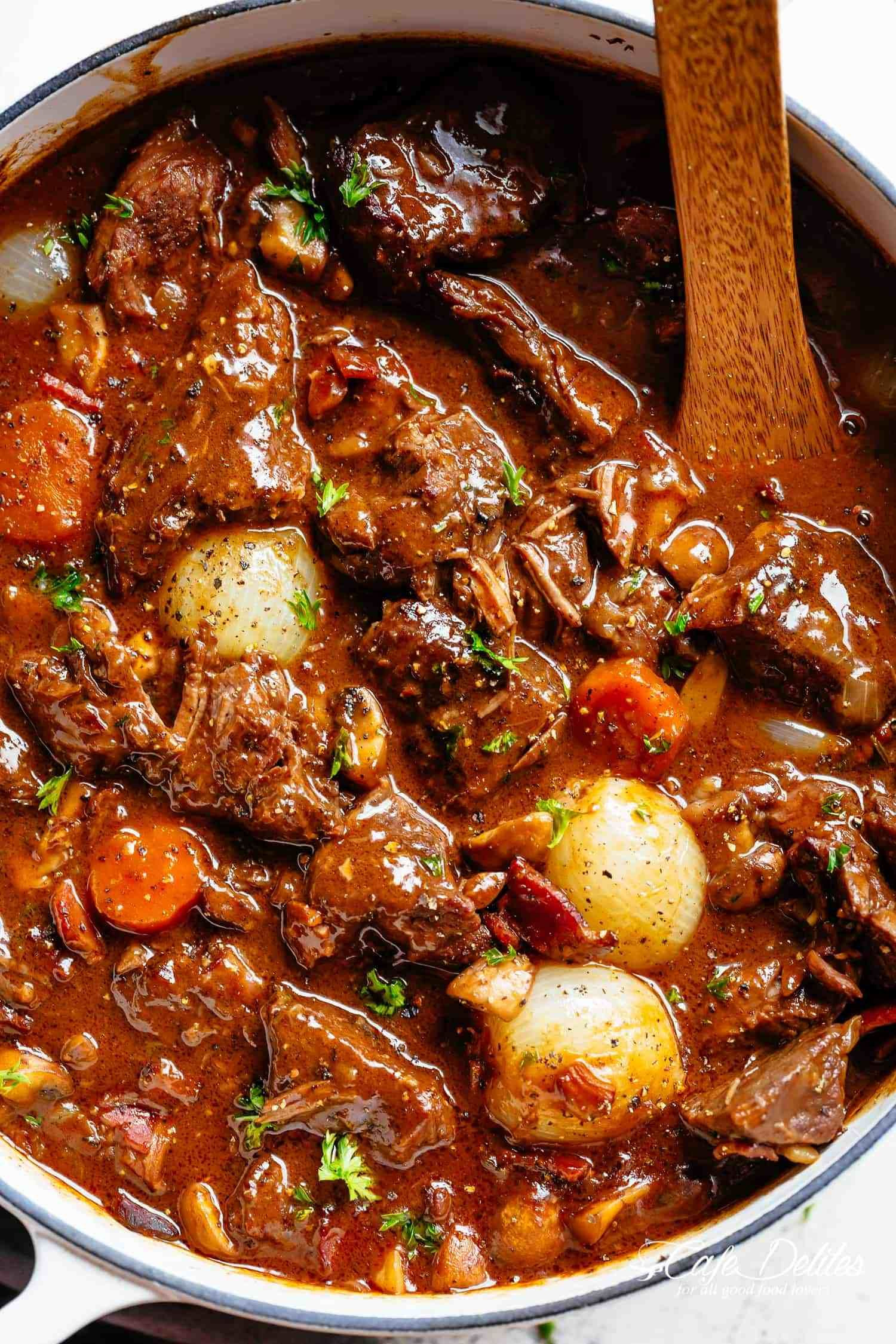 Lamb Stew Julia Child
 Tender fall apart chunks of beef simmered in a rich red