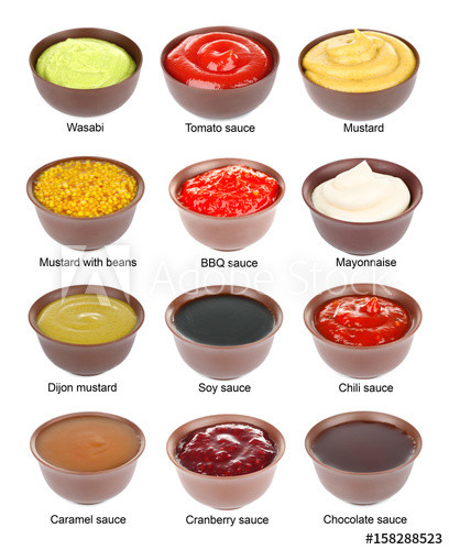 List Of Sauces
 Set of different sauces with names on white background