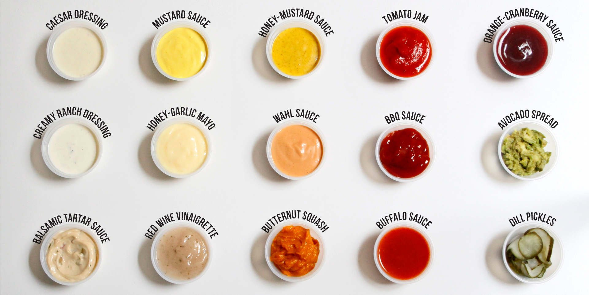 List Of Sauces
 We serve 15 Varieties of Housemade Condiments and Sauces