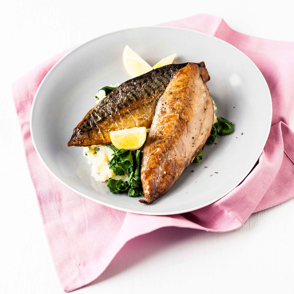 Mackeral Fish Recipes
 Pan grilled mackerel fillets with spinach mash