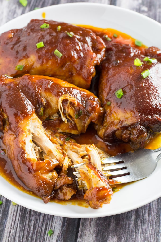 Microwave Chicken Thighs
 BEST Crockpot BBQ Chicken Thighs Ever • Dishing Delish