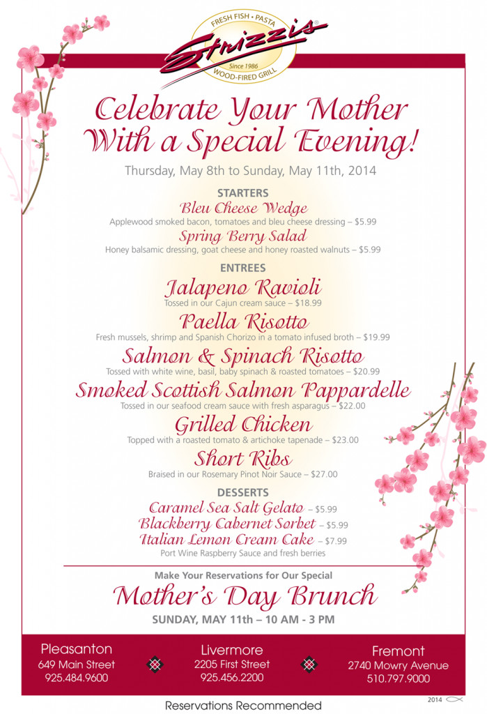Mothers Day Dinner Restaurant
 Strizzi s Mother s Day Dinner Menu 2014