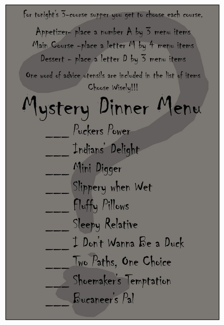 Mystery Dinner Ideas
 10 Best images about mixed up dinner party on Pinterest