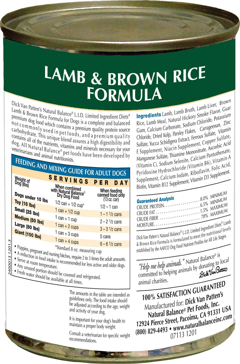 Natural Balance Lamb And Brown Rice
 Natural Balance L I D Limited Ingre nt Diets Lamb