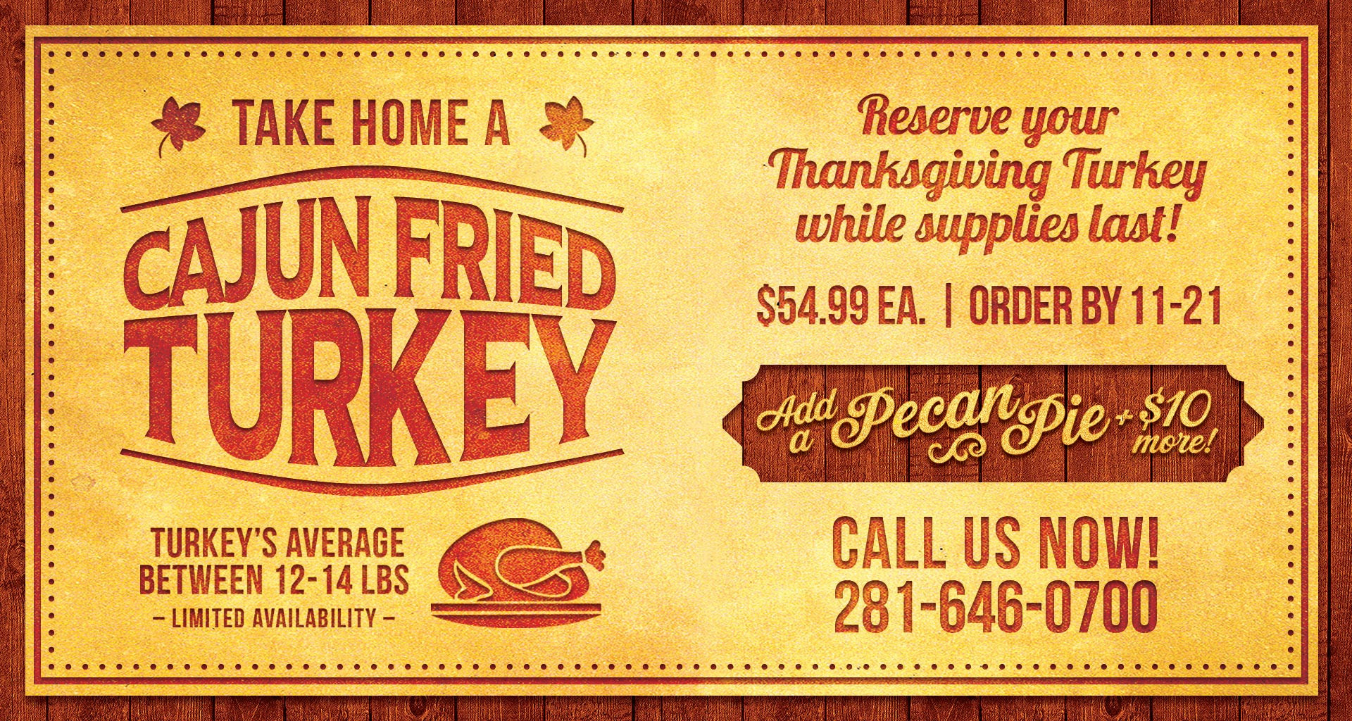 Order Thanksgiving Turkey
 Take Home a Cajun Fried Turkey Orleans Seafood Kitchen
