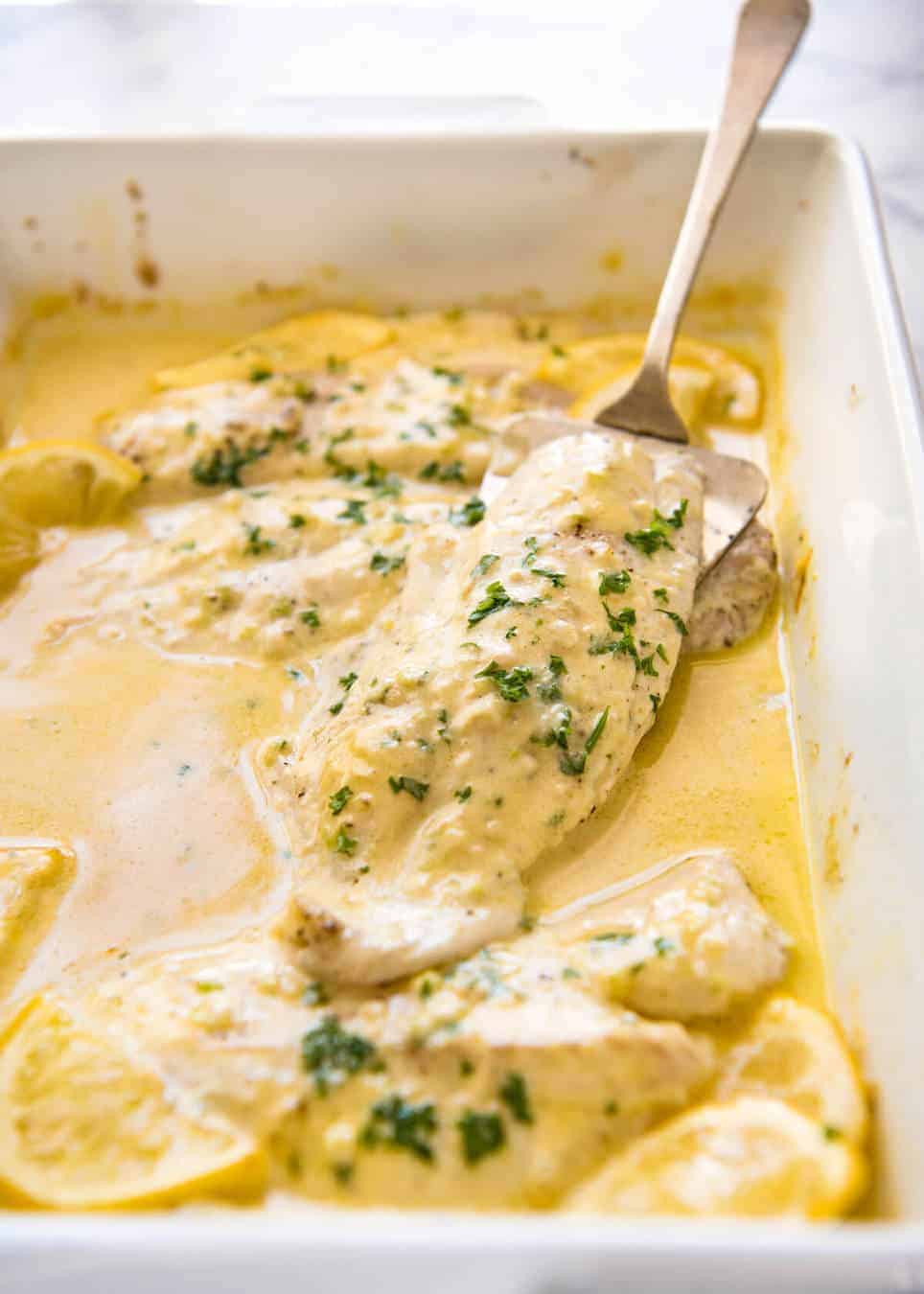 Oven Fish Recipes
 Baked Fish with Lemon Cream Sauce e Baking Dish