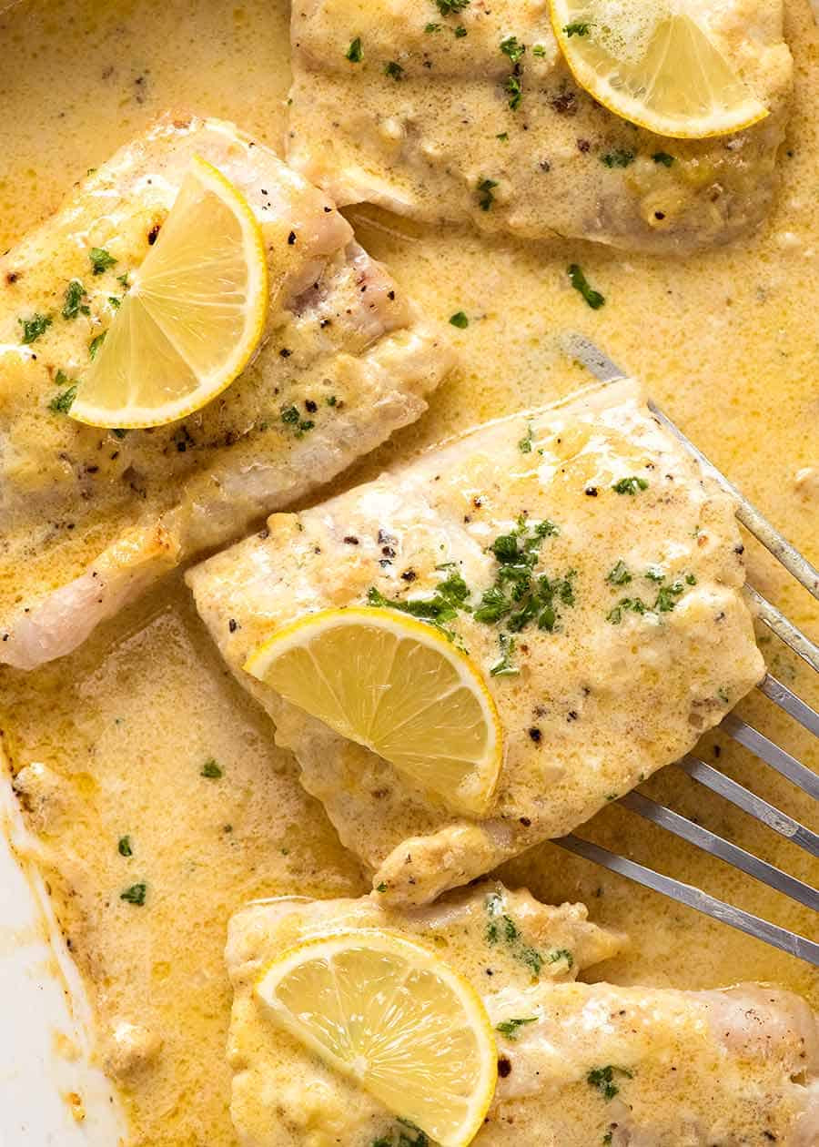 Oven Fish Recipes
 Baked Fish with Lemon Cream Sauce