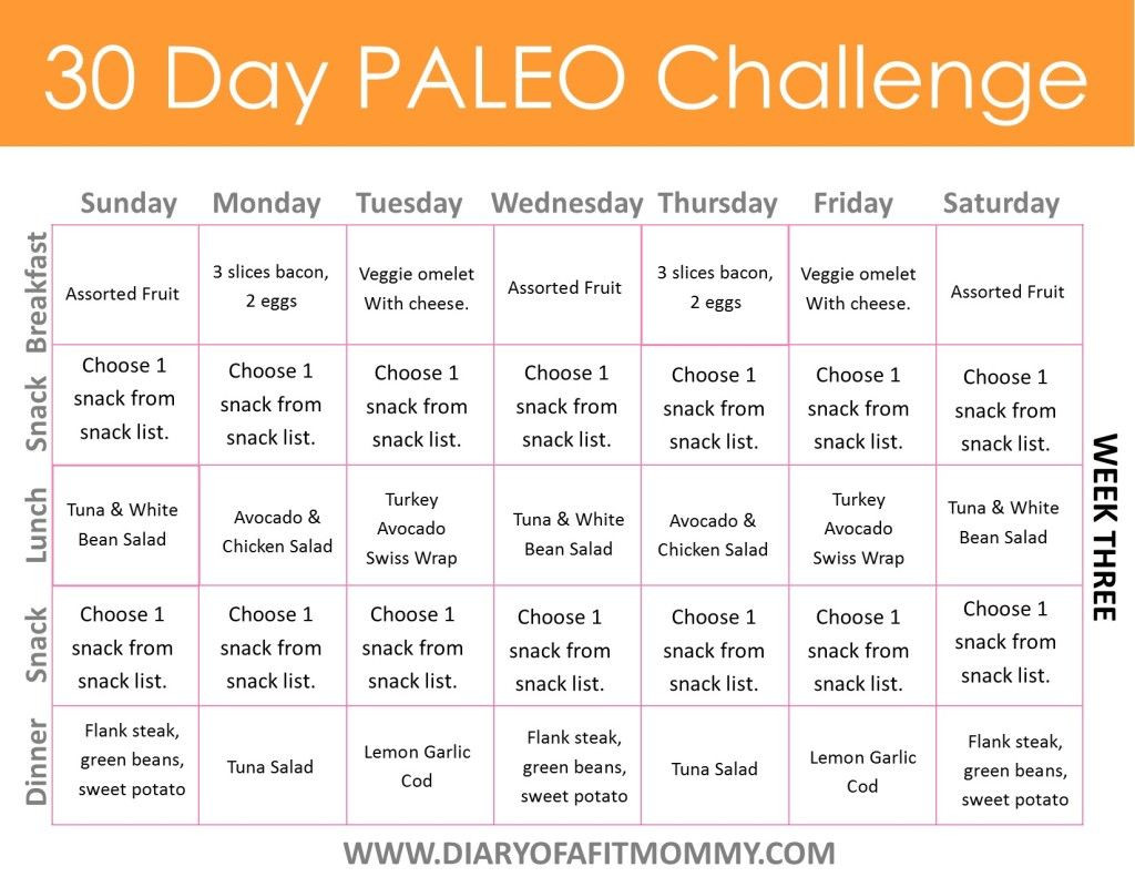 Paleo Diet Menu Plan
 30 Day Paleo Challenge Diary of a Fit Mommy