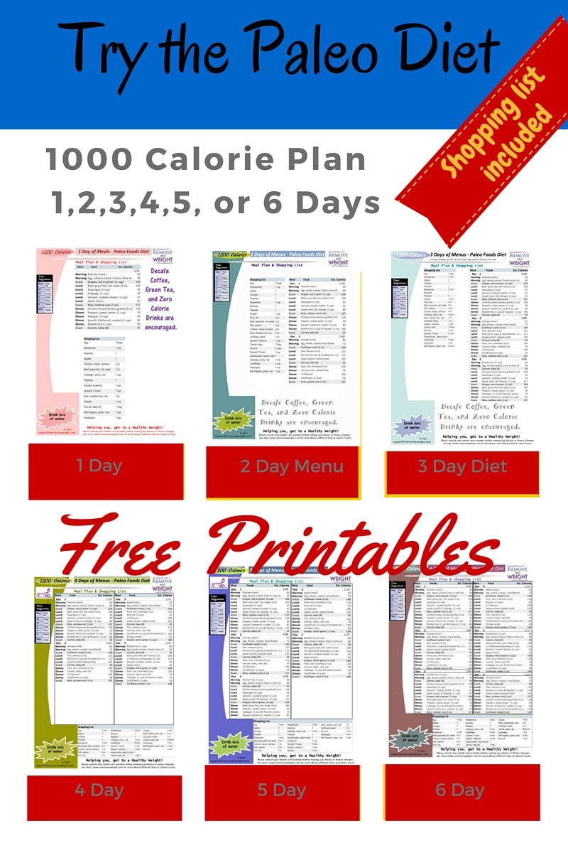 Paleo Diet Weight Loss Meal Plan
 Printable 1000 Calorie Paleo Diet for 6 Days or less