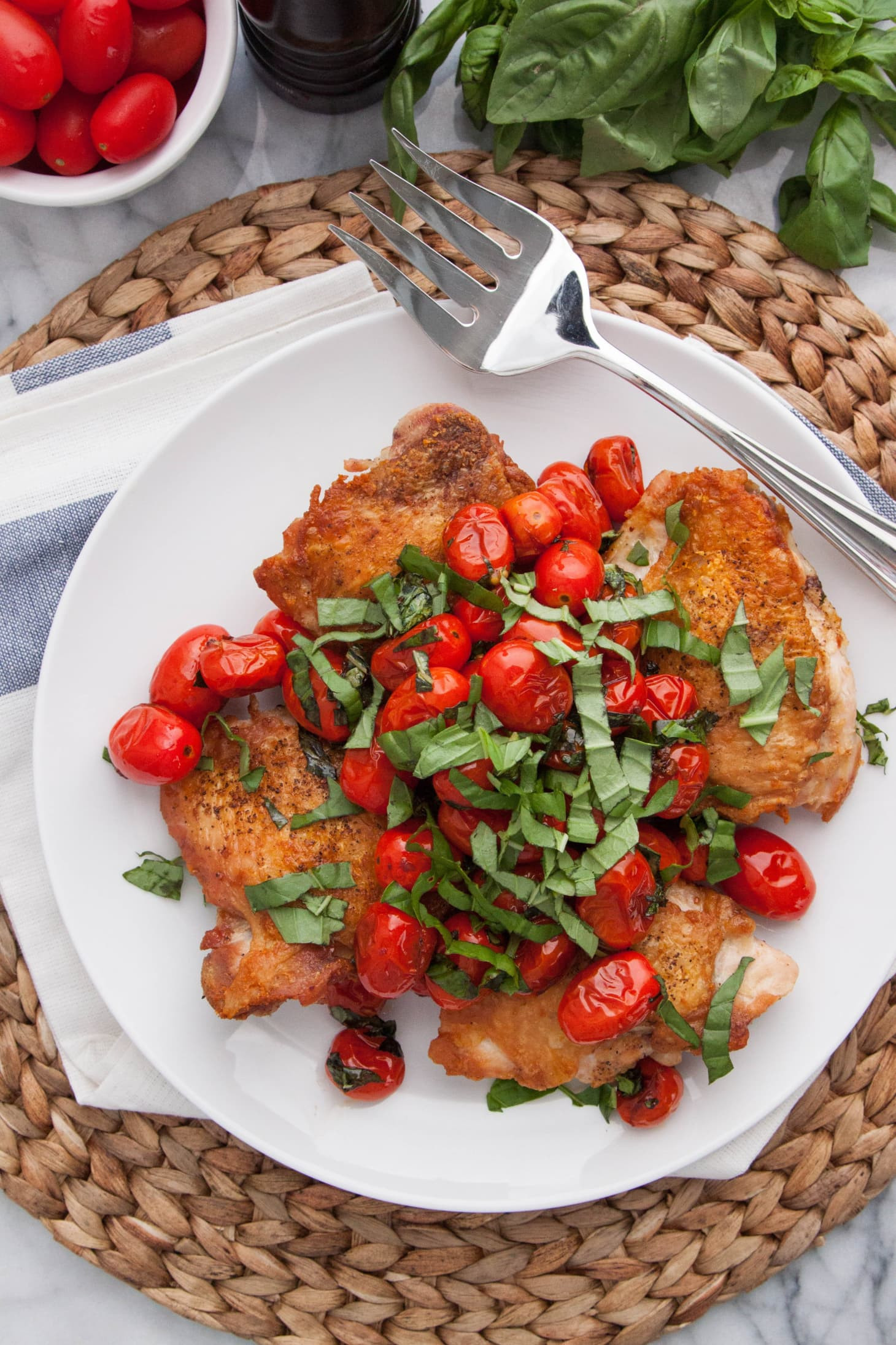 Pan Seared Chicken Thighs
 Recipe Pan Seared Chicken Thighs with Blistered Tomatoes