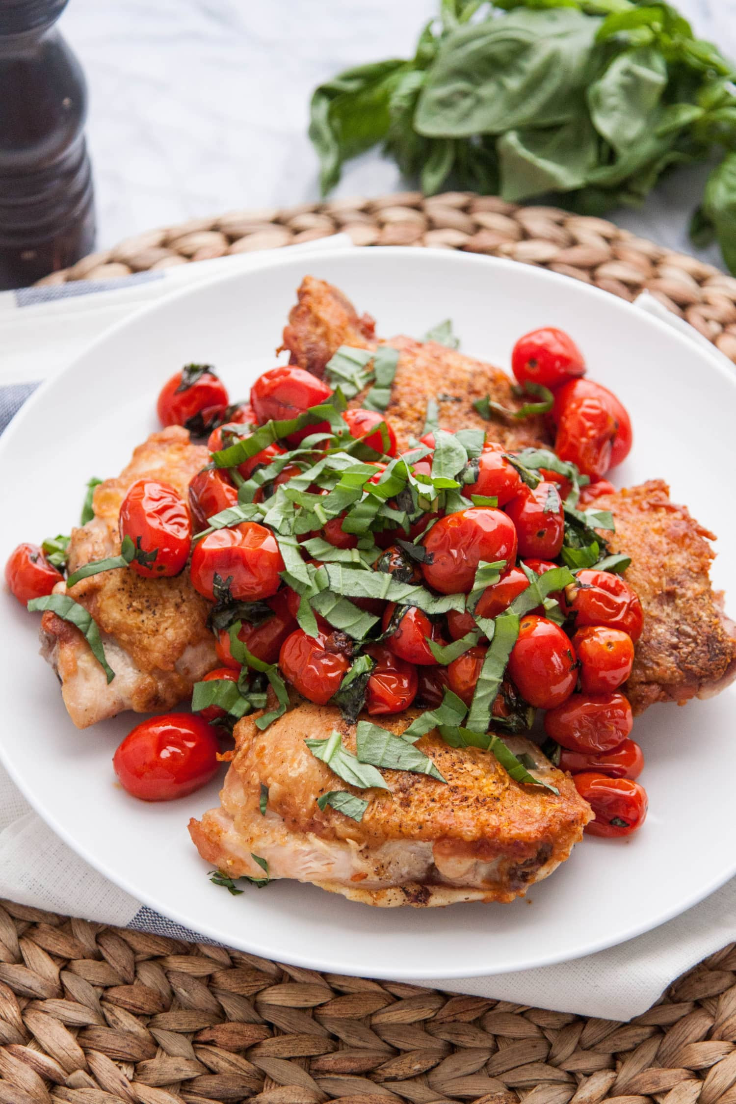 Pan Seared Chicken Thighs
 Recipe Pan Seared Chicken Thighs with Blistered Tomatoes