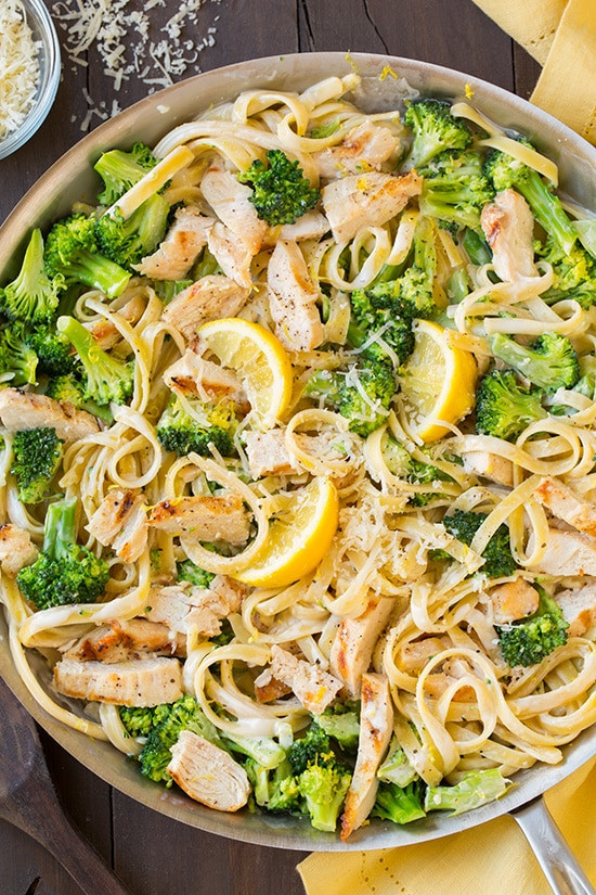Pasta And Broccoli
 Lemon Fettuccine Alfredo with Grilled Chicken and Broccoli