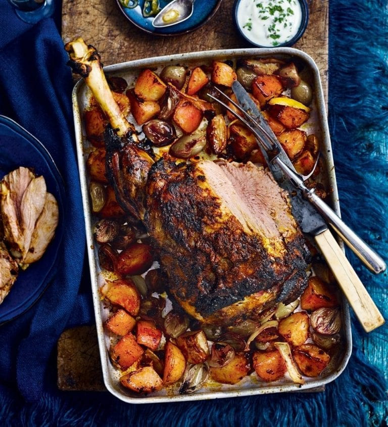 Roasted Leg Of Lamb With Potatoes
 Spiced leg of lamb with lemon roast potatoes