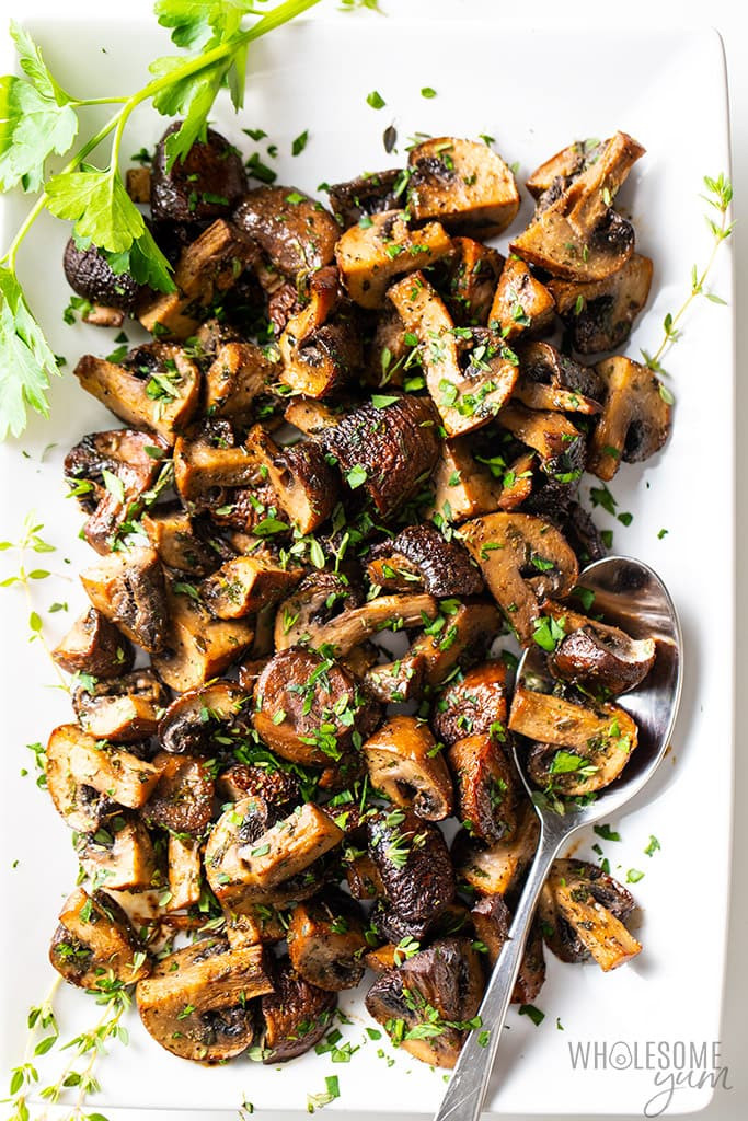 Roasted Mushroom Caps
 Oven Roasted Mushrooms with Balsamic Garlic and Herbs