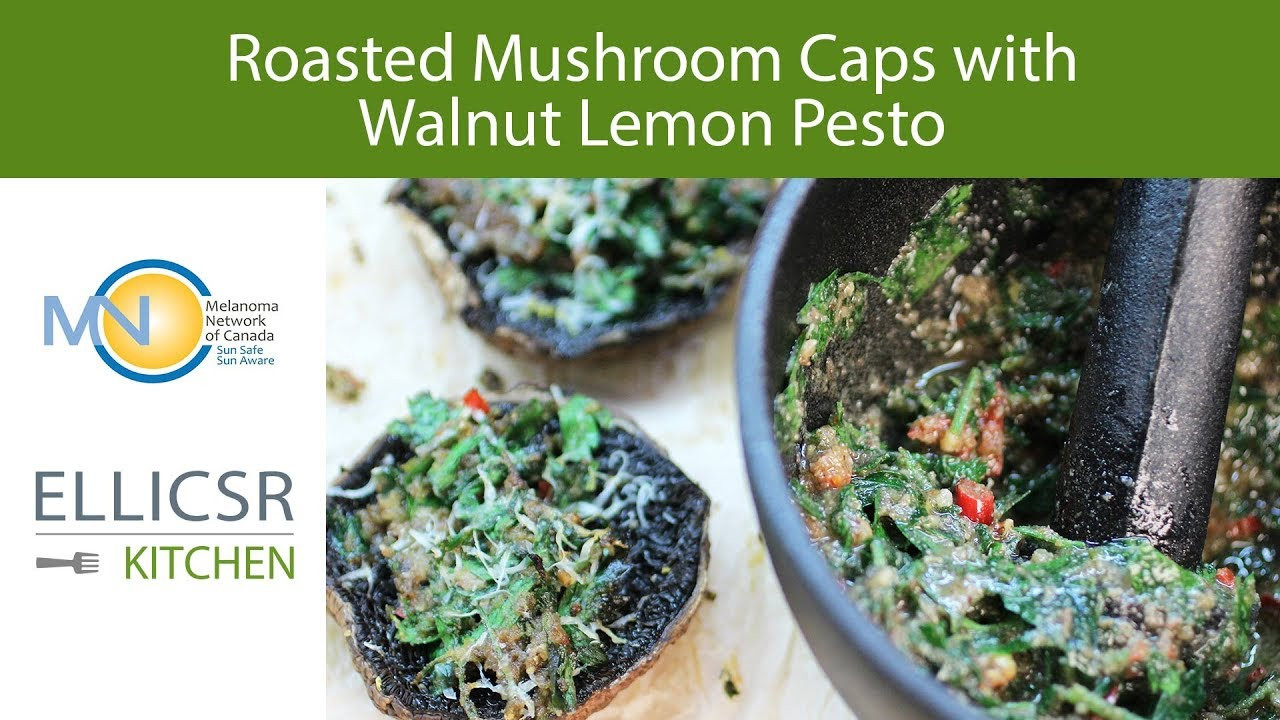 Roasted Mushroom Caps
 Roasted Mushroom Caps with Walnut Lemon Pesto