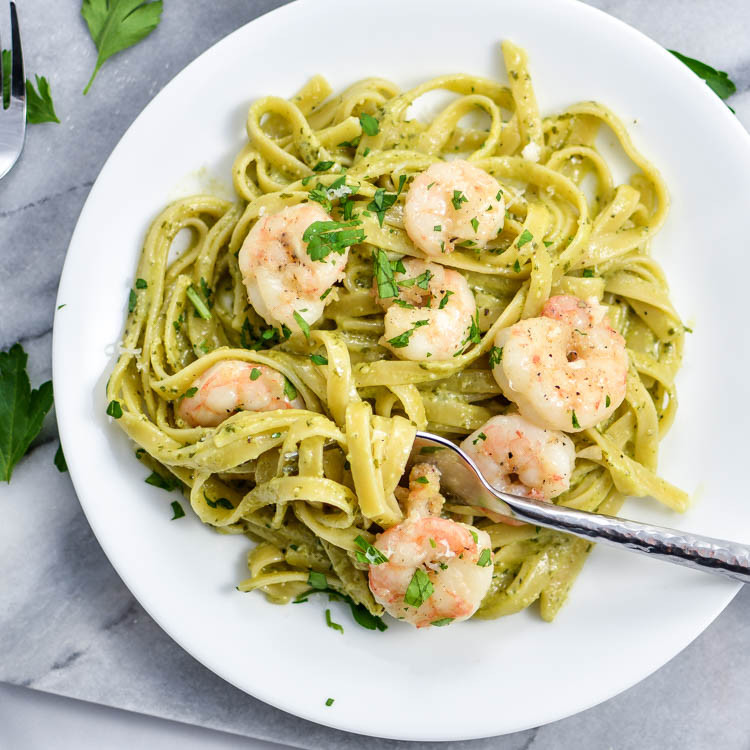 Shrimp And Pesto Pasta
 Creamy Pesto Pasta with Garlic Butter ShrimpCooking and Beer