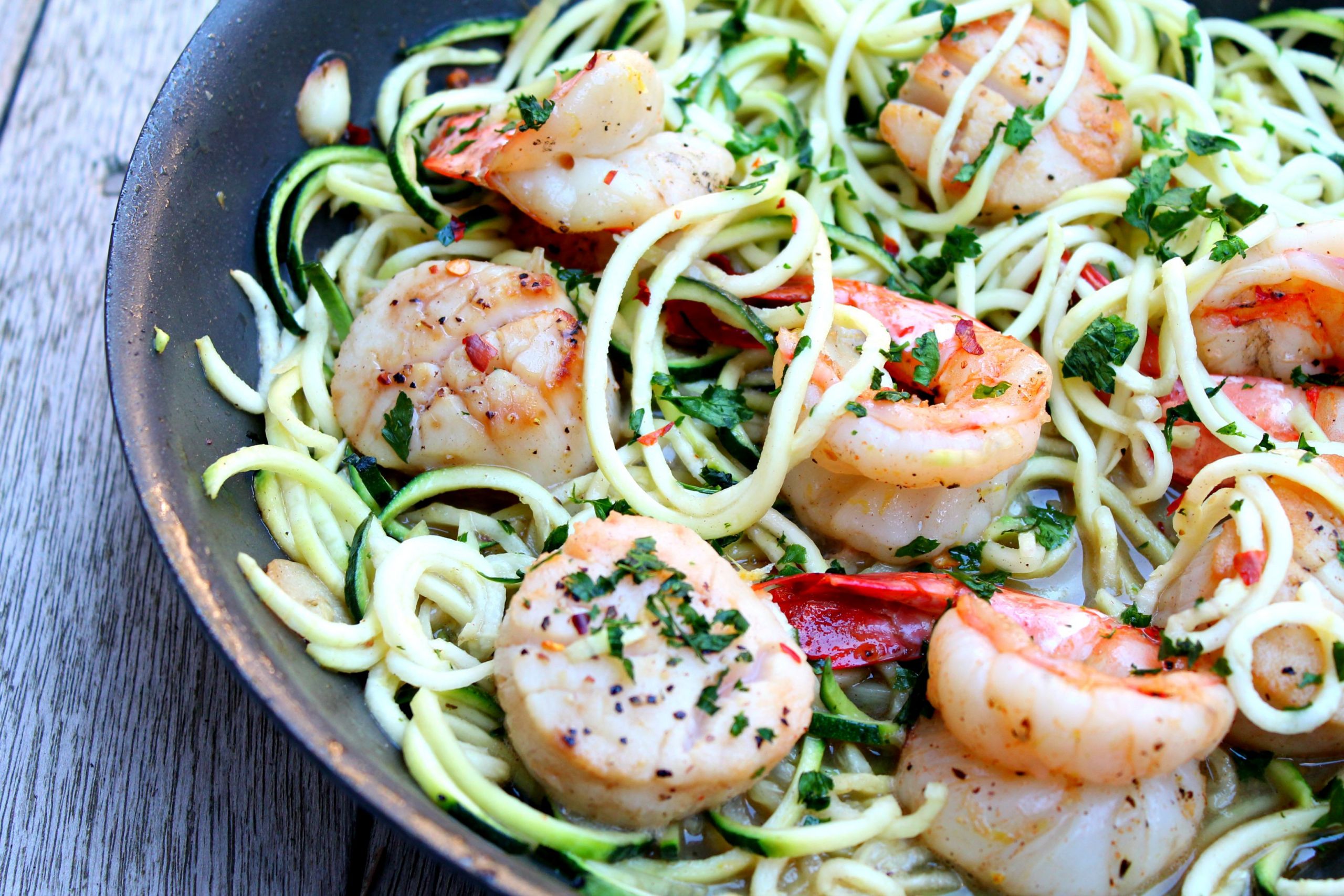 Shrimp And Zucchini
 Shrimp and Scallop Scampi with Zucchini Noodles Cooking