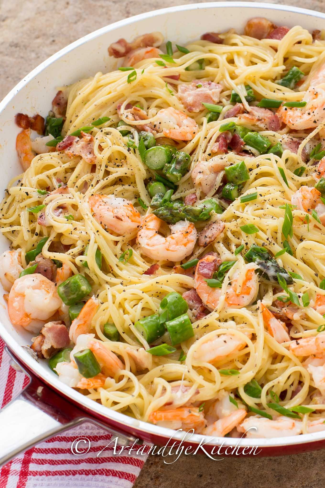 Shrimp Asparagus Pasta Recipes
 This recipe for e Pan Shrimp Asparagus Carbonara was an