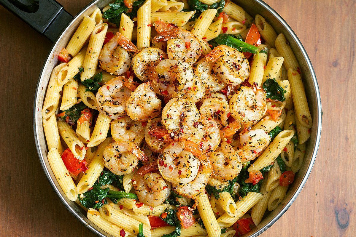 Shrimp Pasta Dish
 Tomato Spinach Shrimp Pasta – Best Shrimp Pasta Recipe
