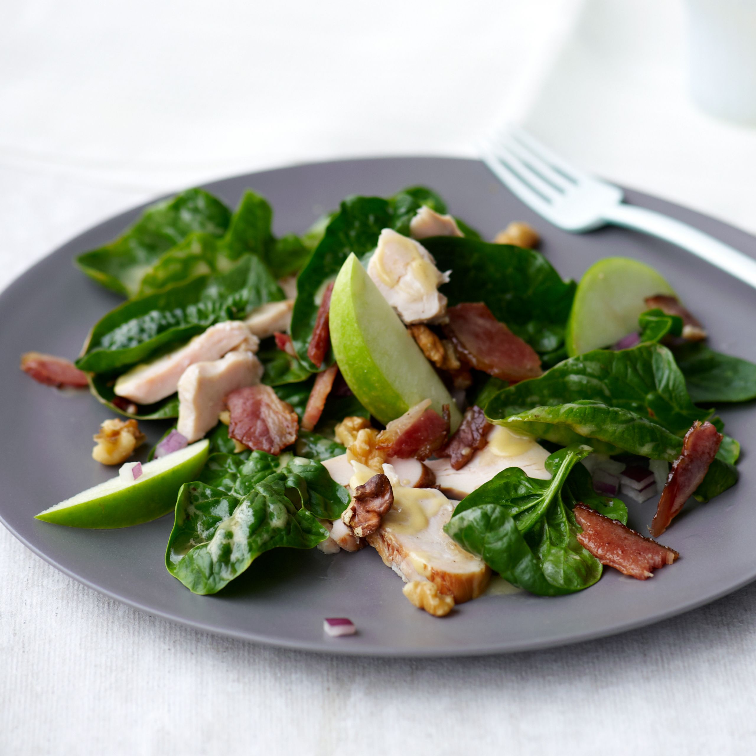 Smoked Chicken Salad
 Spinach Salad with Smoked Chicken Apple Walnuts and