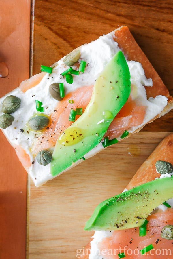 Smoked Salmon Capers Appetizer
 Smoked Salmon Appetizer w Goat Cheese & Avocado Girl