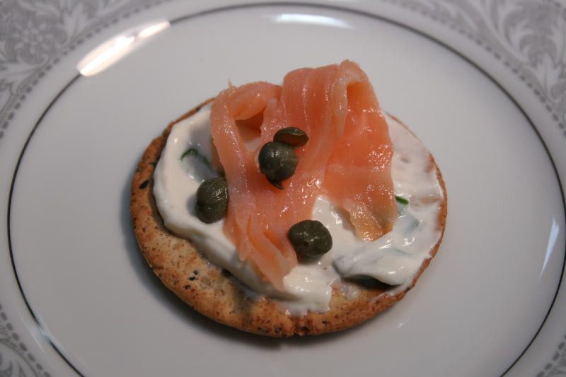 Smoked Salmon Capers Appetizer
 Cracker Topped with Yogurt Cheese Smoked Salmon and