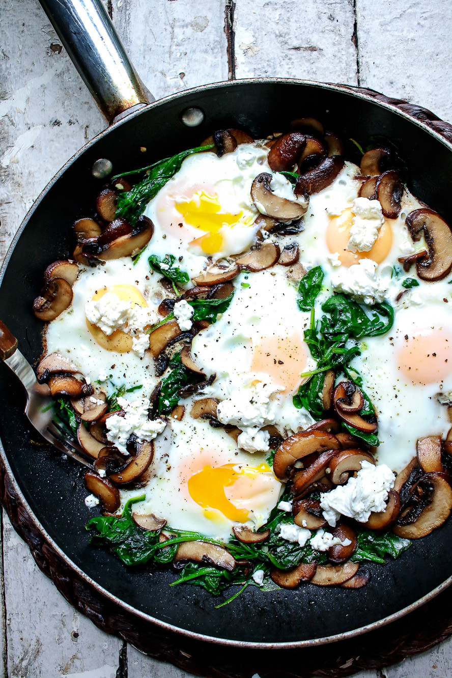 Spinach Breakfast Recipes
 Breakfast Skillet with Spinach Mushrooms and Goat Cheese