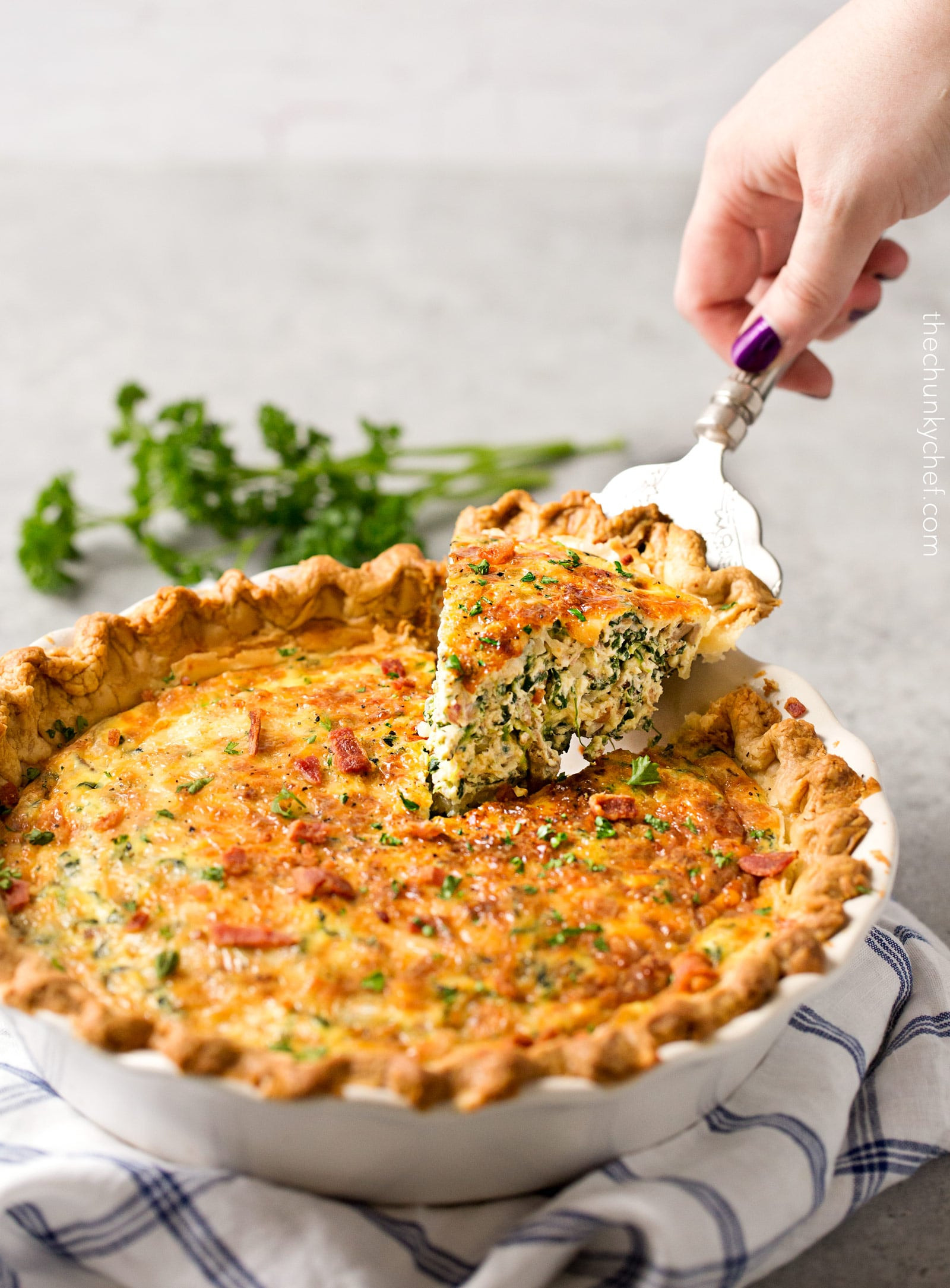 Spinach Mushroom Bacon Quiche
 Basic Cheesy Spinach Quiche with Bacon The Chunky Chef