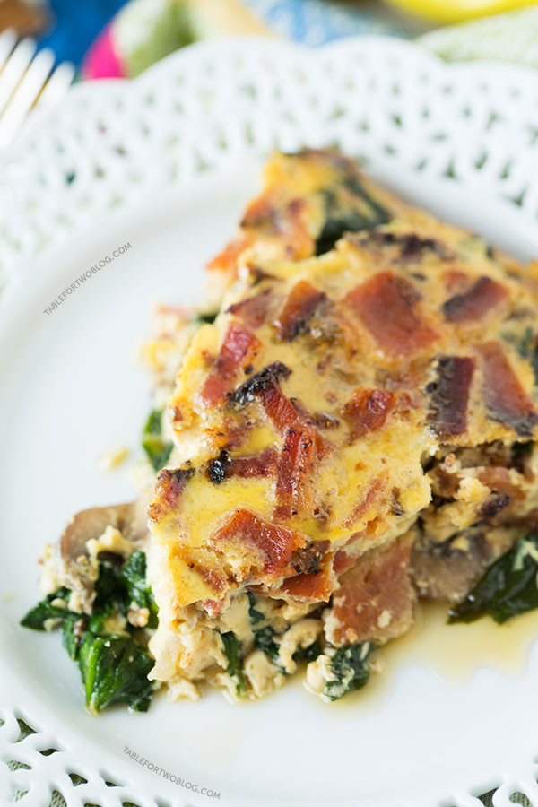 Spinach Mushroom Bacon Quiche
 Crustless Bacon Spinach and Mushroom Quiche Table for Two