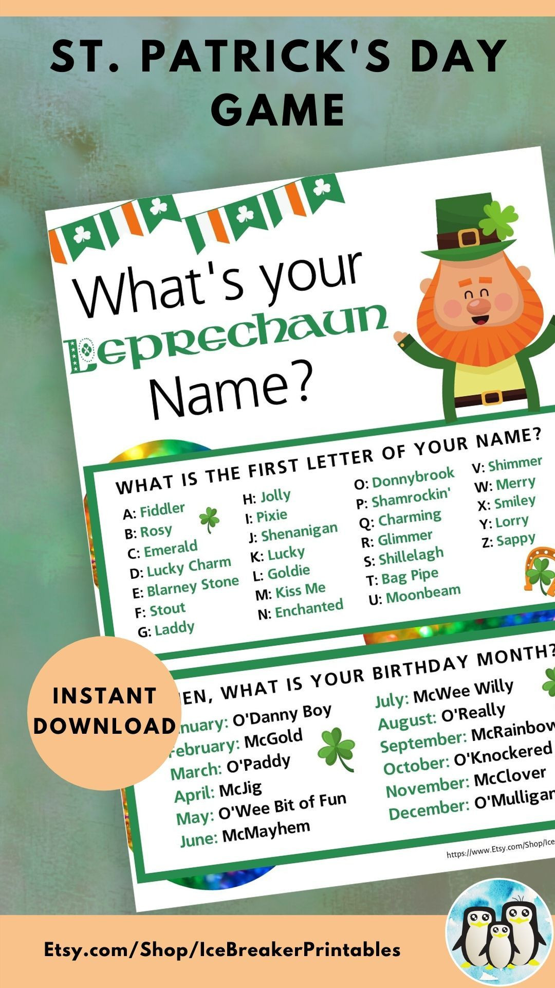 St Patrick Day Party Names
 Leprechaun Name Game for a little luck of the Irish for St