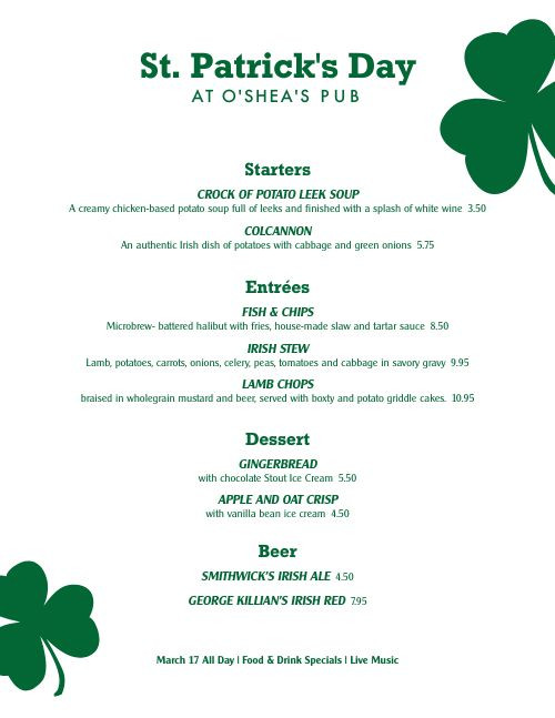 St Patrick's Day Party Menu
 St Patricks Day Party Menu Design Template by MustHaveMenus