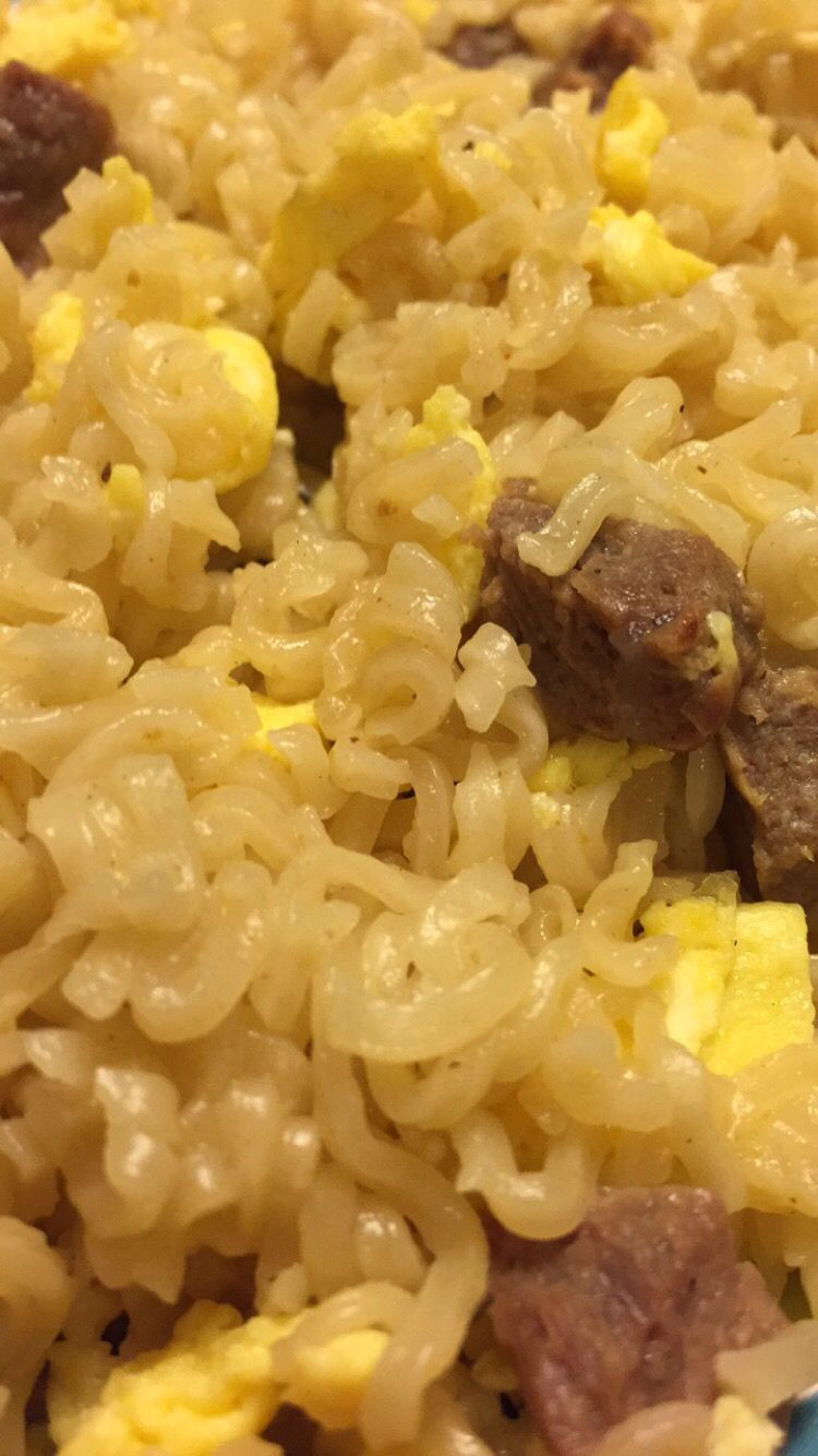 Steak And Egg Noodles
 Ramen noodles with half the seasoning steak and a