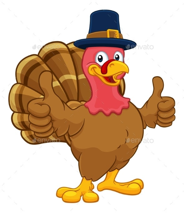 Thanksgiving Turkey Cartoon
 Turkey Pilgrim Hat Thanksgiving Cartoon Character by