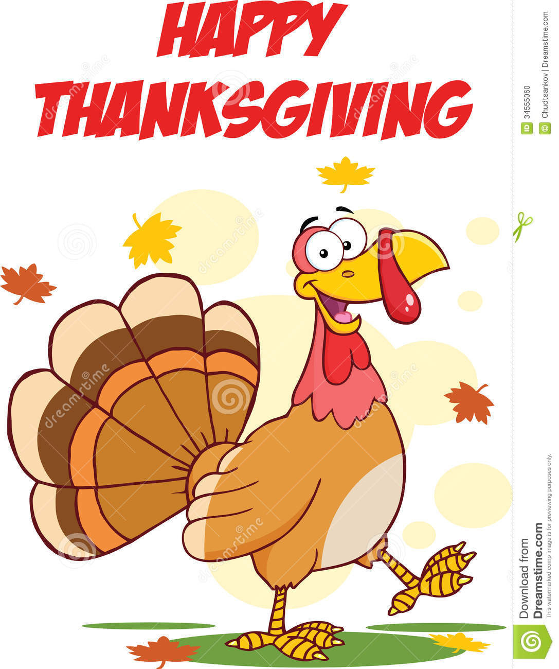 Thanksgiving Turkey Cartoon
 Happy Thanksgiving Greeting With Turkey Walking Stock