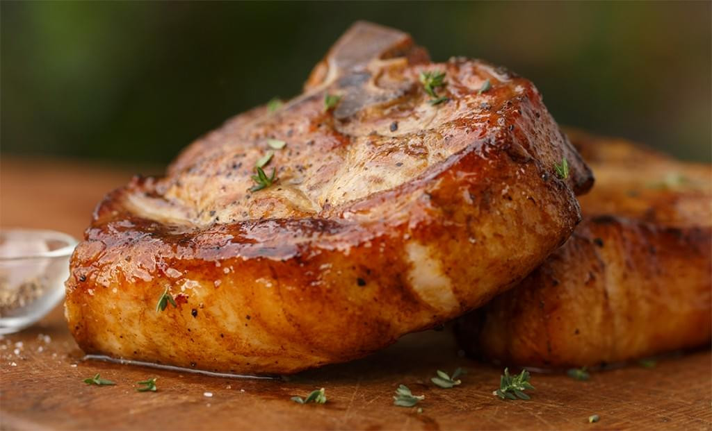 half inch pork chops on grill