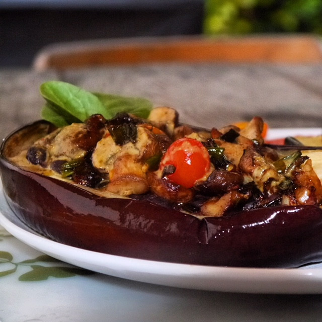 Vegan Stuffed Eggplant
 Ve arian Stuffed Eggplant with Savory Pistachio Cream