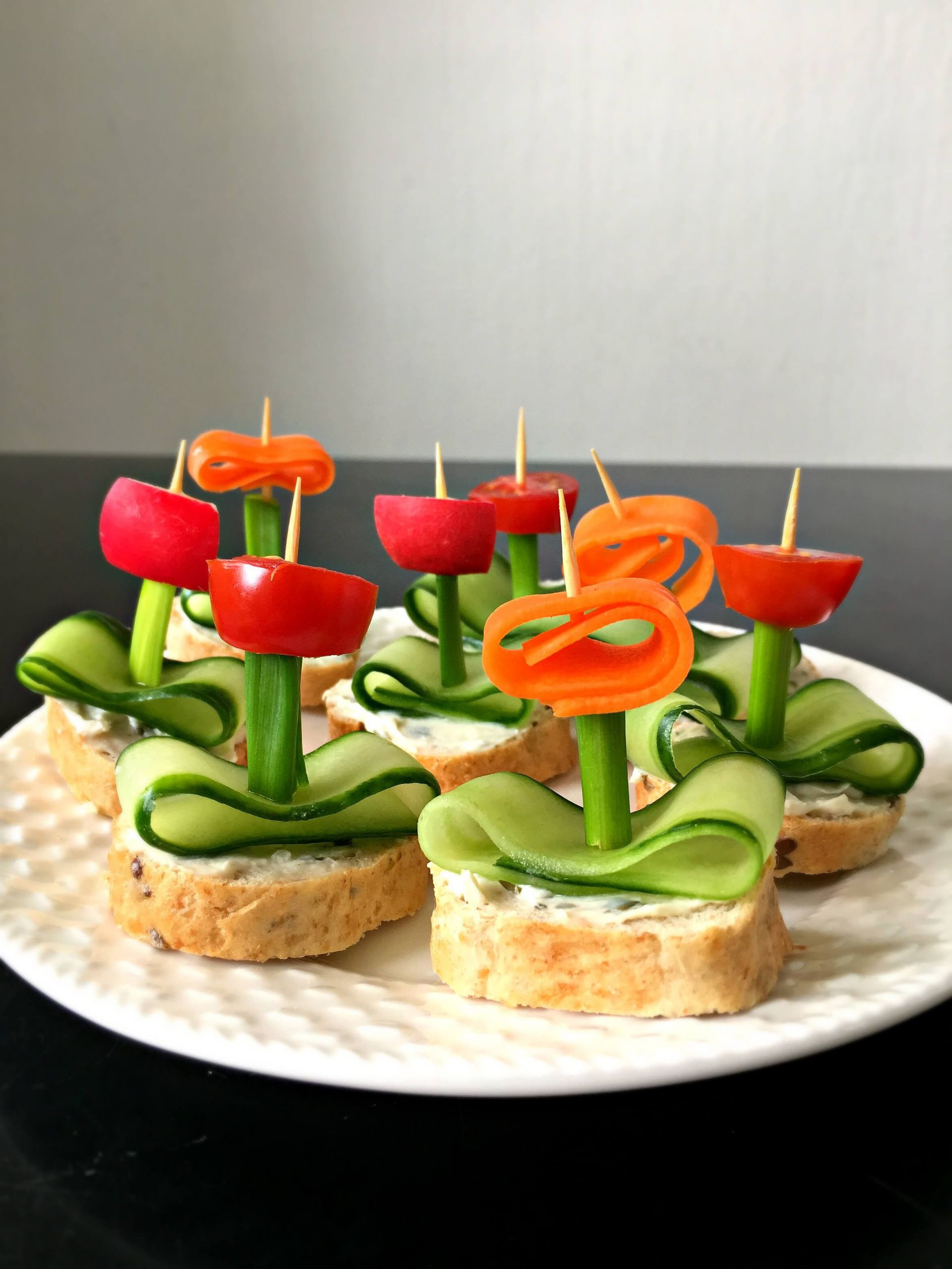 Vegetarian Appetizers Finger Food
 Vegan Flower Appetizers with Herb "Cream Cheese"