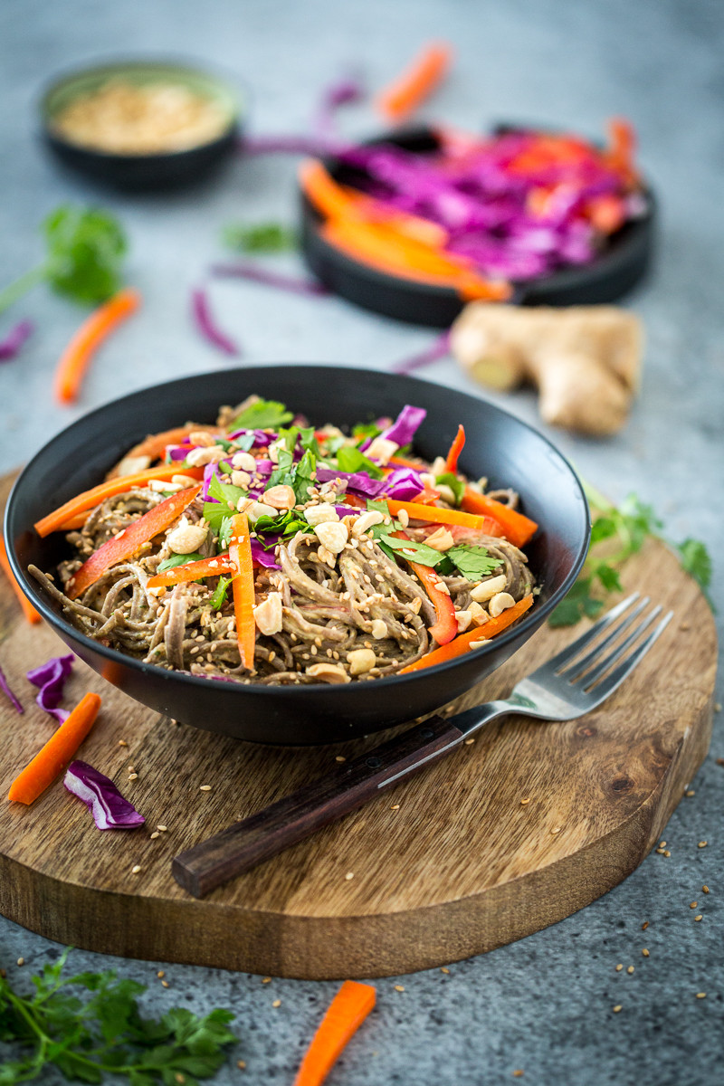 Vegetarian Soba Noodles
 Spicy Peanut Soba Noodles with Veggies from Healthy Happy
