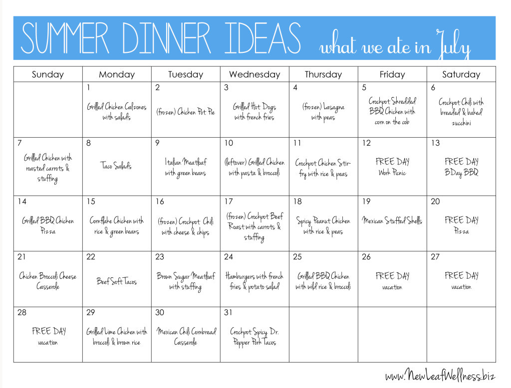 Weekly Dinner Menu Ideas
 Summer dinner ideas – New Leaf Wellness