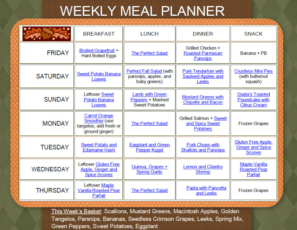 Weekly Dinner Menu Ideas
 Weekly Recipe Ideas and Meal Plan for November 4 11