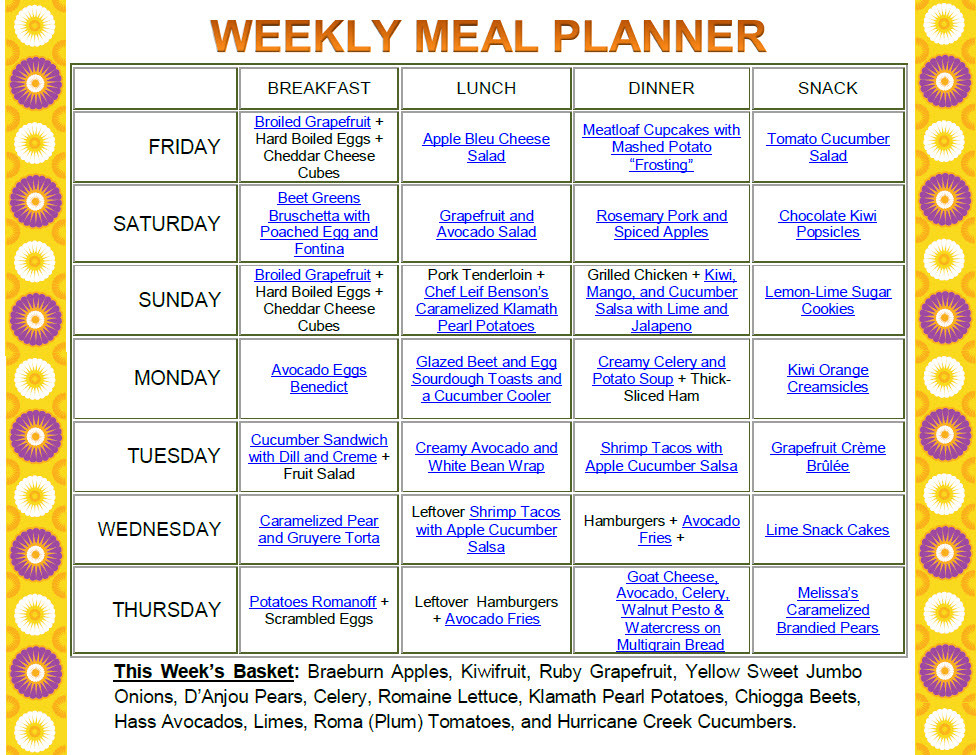 Weekly Dinner Menu Ideas
 Weekly Recipe Ideas and Meal Plan