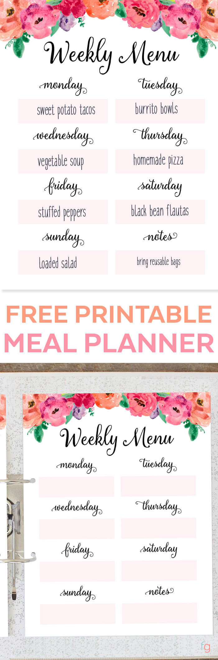 Weekly Dinner Menu Ideas
 Weekly Meal Planner Time Management Tip Free Printable