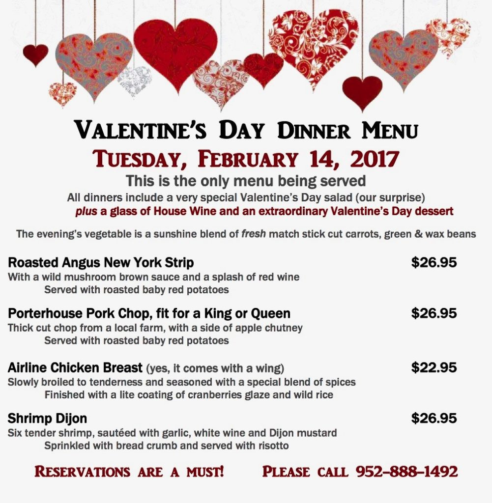Valentine Day Dinner Menu
 Valentine s Day Dinner Special Bloomington Event Center