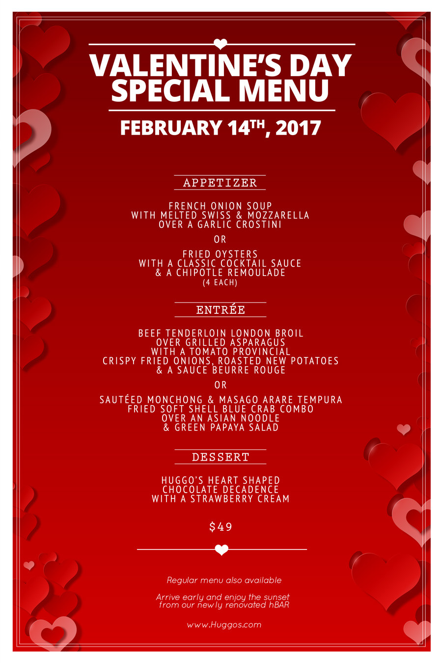 Valentine Day Dinner Restaurant
 Celebrate Love in Kona Huggos Fine Dining