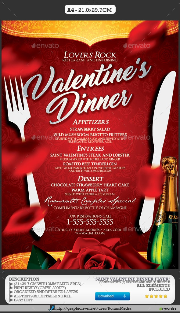 Valentine Day Dinner Restaurant
 Valentine s Day Dinner Menu by RomacMedia