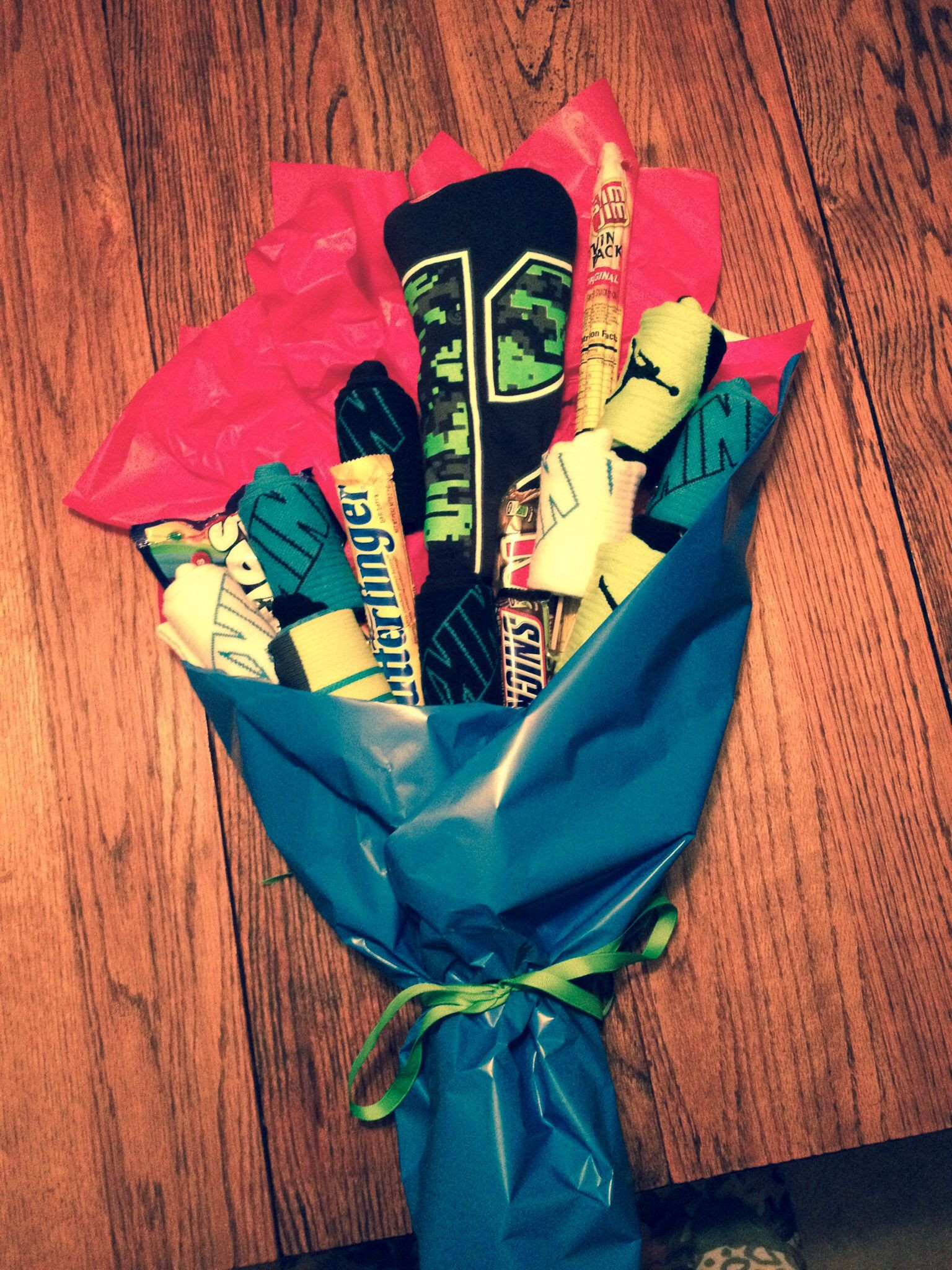 Valentine'S Day Gift Ideas For Boys
 Nike elite socks bouquet for my 12 year old with treats