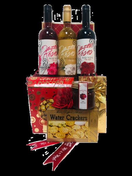 Valentines Day Gift Deliveries
 Dozen Roses Wine Gift Basket by Pompei Baskets